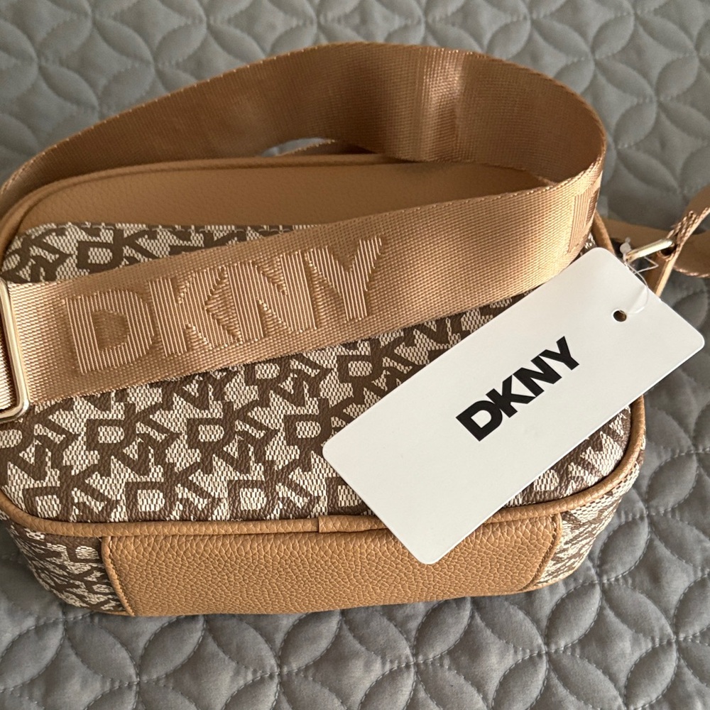 DKNY Beige and Brown Logo Crossbody Bag - Picture 2 of 2